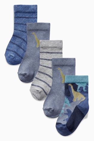 Blue/Green Dino Socks Five Pack (Younger Boys)